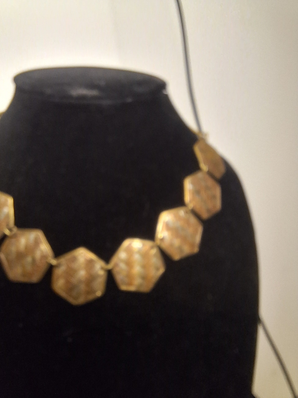 Vintage Hexagonal Gold-Link Statement Necklace 8" Drop